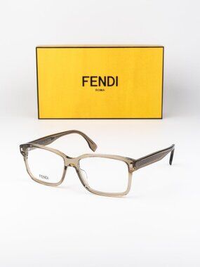 Fendi Men Eyeglasses Rectangular Transparent Khaki FE50030I 057 NEW AUTHENTIC
